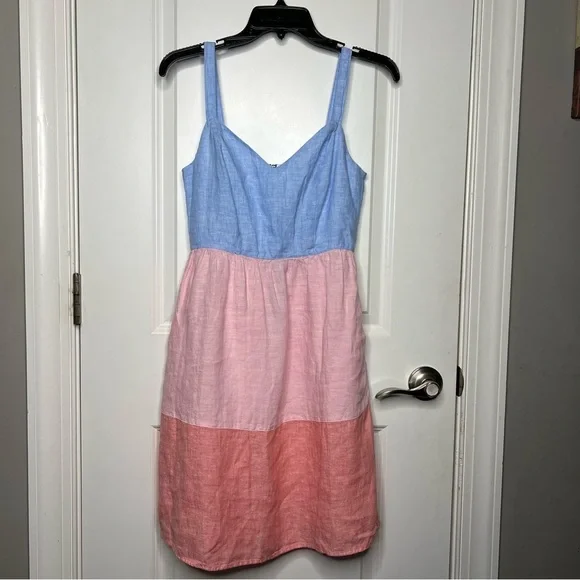 Cynthia Rowley Color Block Linen Summer Dress - Picture 6 of 8